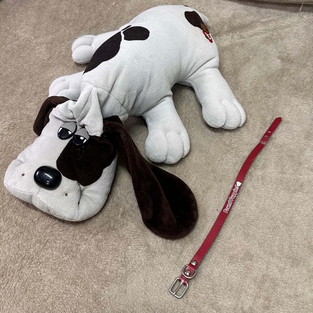 1985 Tonka Pound Puppies Plush Gray 18” Vintage Stuffed Dog w/ Collar